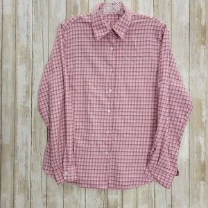 Foxcroft Womens Long Sleeves Button Up Shirt Pink Striped S 8 wrinkled Free